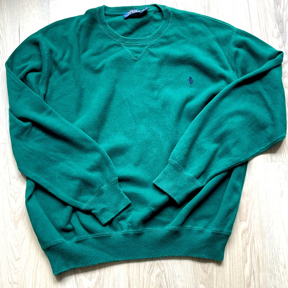 Ralph Lauren quilted  green polo crew neck sweater